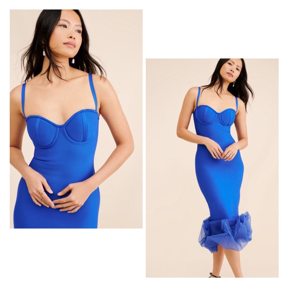 Bandage Organza Detail Dress by Rare London in Cobalt Blue